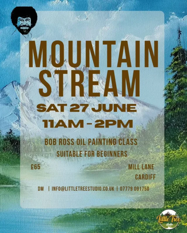 Come and join us on 27 June at the Cardiff studio with this classic Mountain landscape. Think happy little clouds, trees and no mistakes, just happy little accidents.

A perfect gift for anyone who is their Dad's very own 'happy little accident' 👀 and is still looking for a Father's Day gift this Sunday 😬

Suitable for complete beginners and all materials provided. Book a spot for Dad or make it a fine experience for you both to share.

♥️ quality time with your favourite happy little accident' 

DM to book your spot

Non dad's also welcome 😁